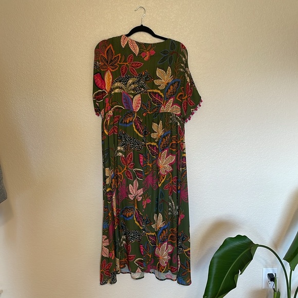 Farm Rio Cover Up Dress Leaves Tassels Pom Caftan Kimono - Picture 6 of 7